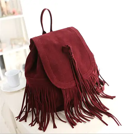 2023 New Western Women Tassel Backpacks Girls Vintage Suede Shoulder Bag