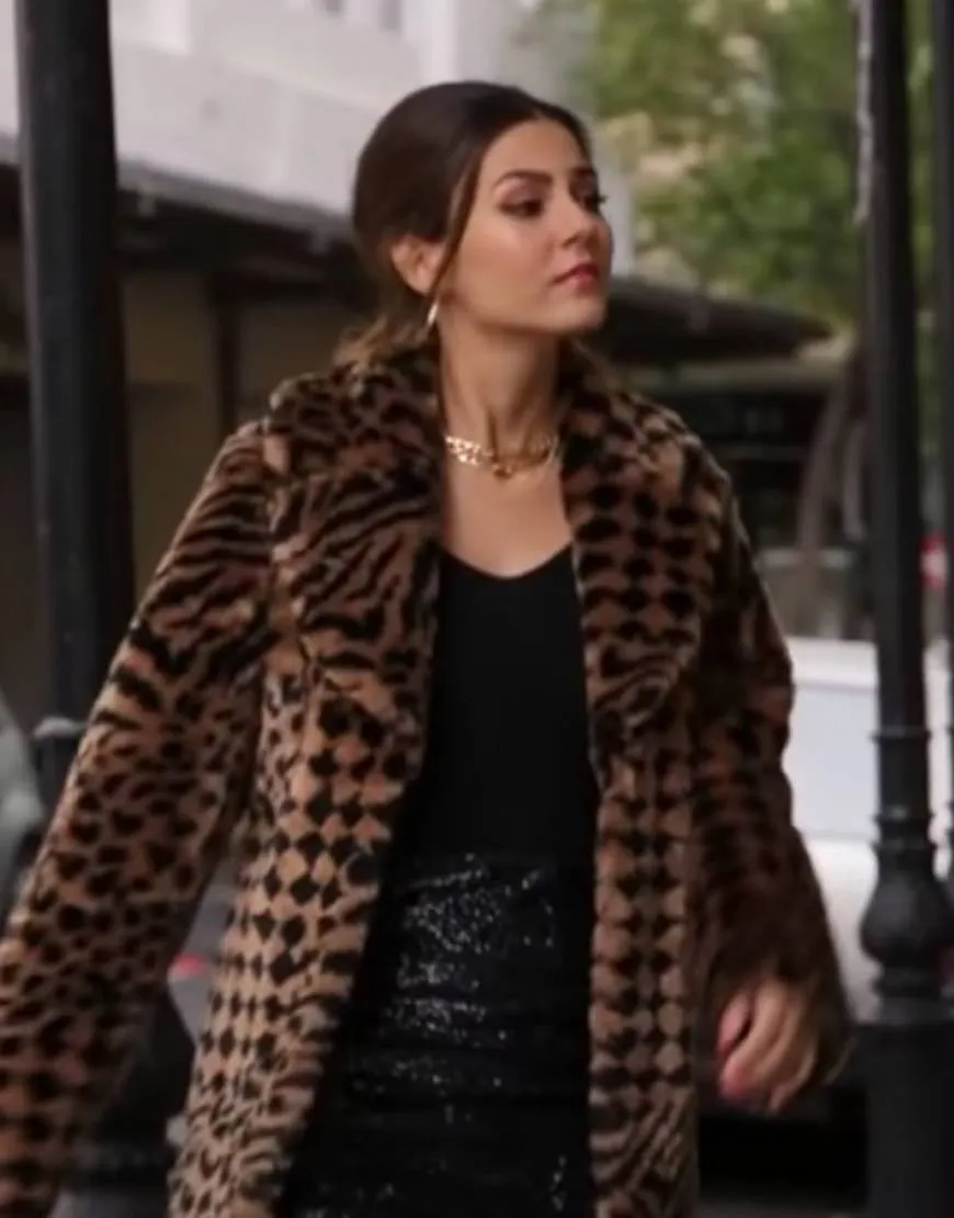 Afterlife Of The Party 2021 Victoria Justice Coat | Cassie Leopard Coat