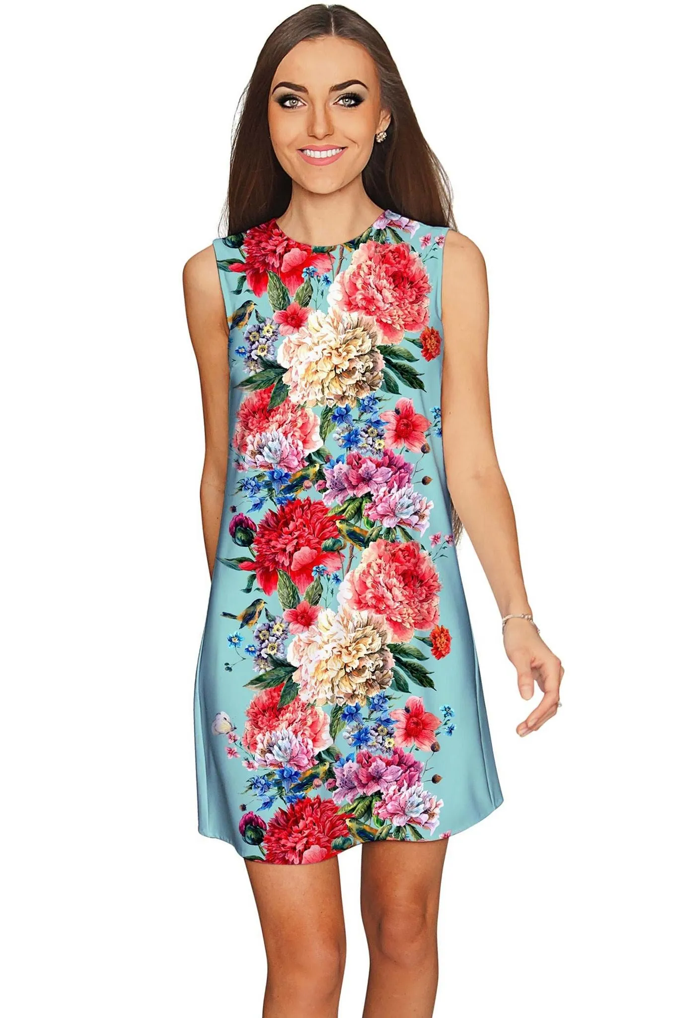 Amour Adele Blue Vintage Floral Shift Party Dress - Women