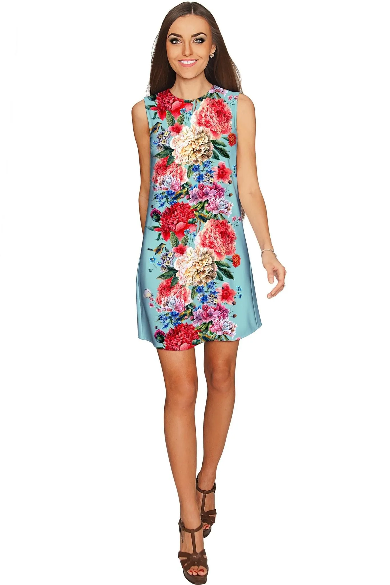 Amour Adele Blue Vintage Floral Shift Party Dress - Women