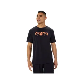 ASICS Men's Hex Graphic Dry Short Sleeve Top (Performance Black/Flash Coral)