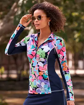 B-Active Bright Abstract Print Half-Zip Sport Top Multi