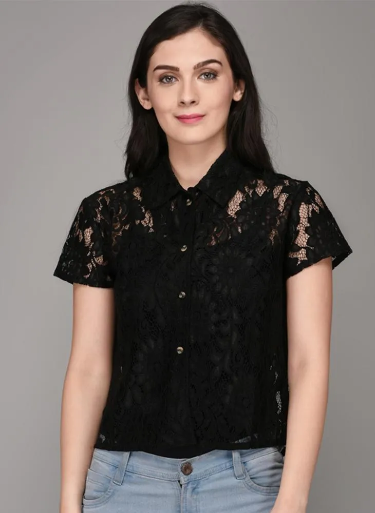 Black Lace Half Sleeve Shirt