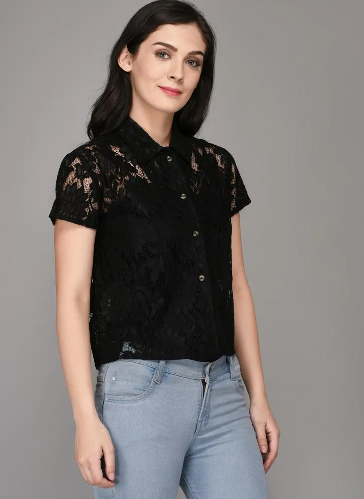 Black Lace Half Sleeve Shirt