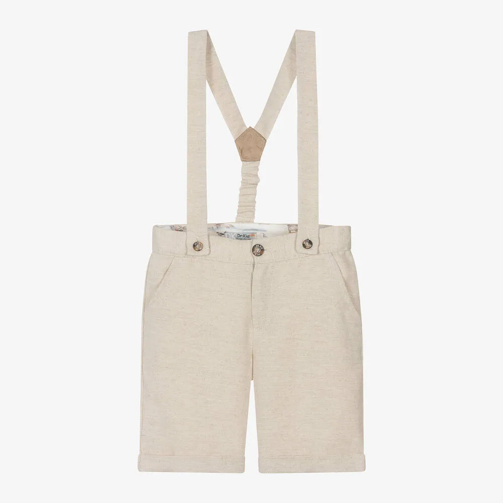 Boys Beige Cotton & Linen Shorts