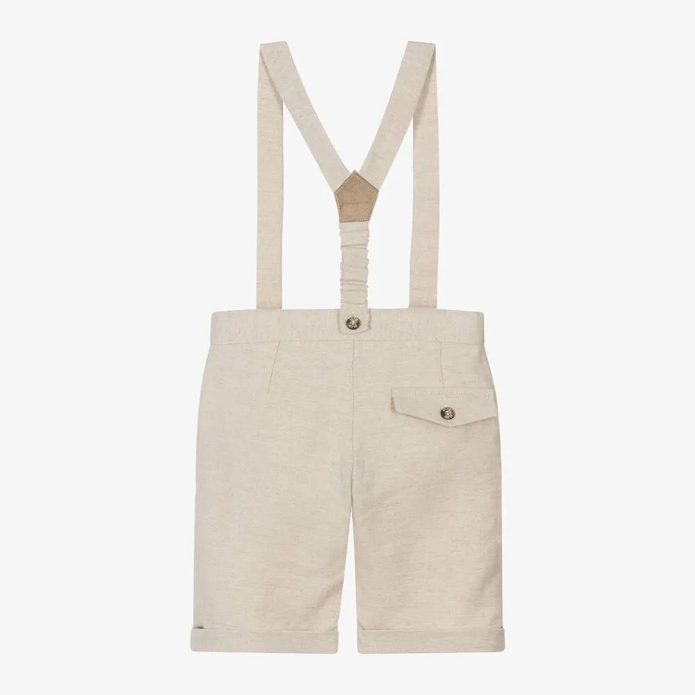 Boys Beige Cotton & Linen Shorts