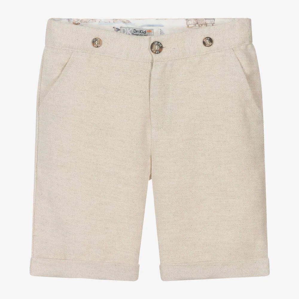 Boys Beige Cotton & Linen Shorts