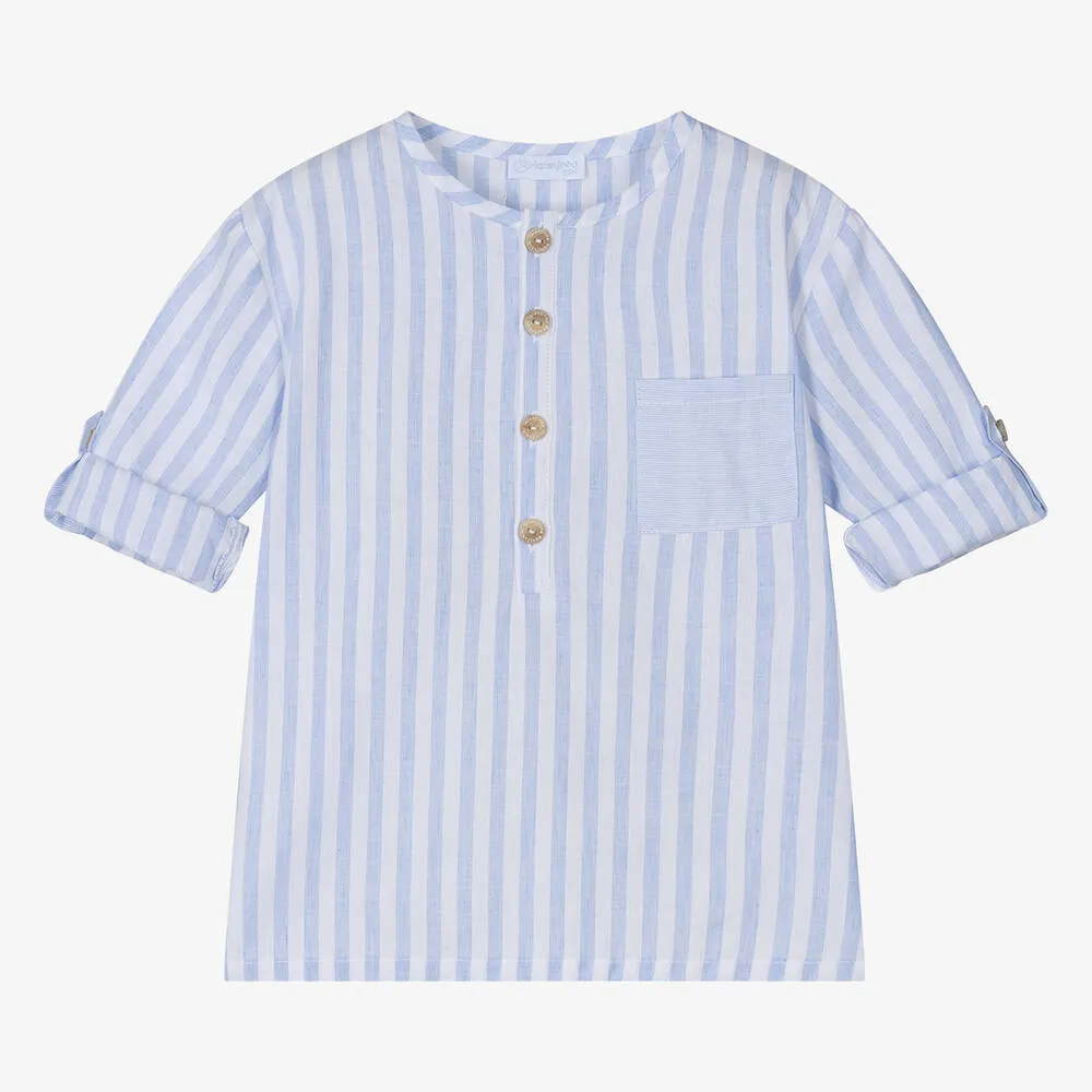 Boys Blue & White Striped Cotton Shirt