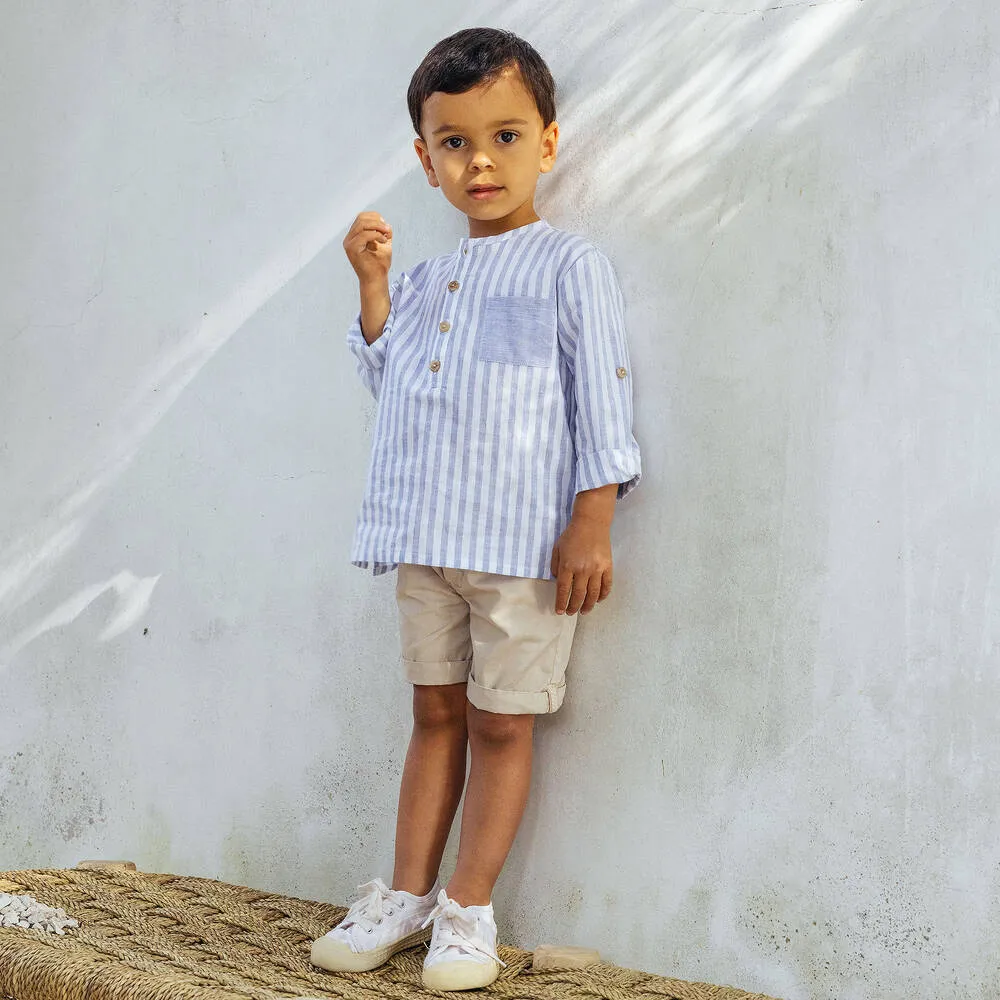 Boys Blue & White Striped Cotton Shirt