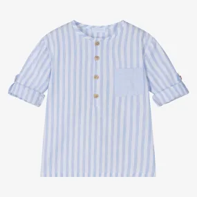 Boys Blue & White Striped Cotton Shirt