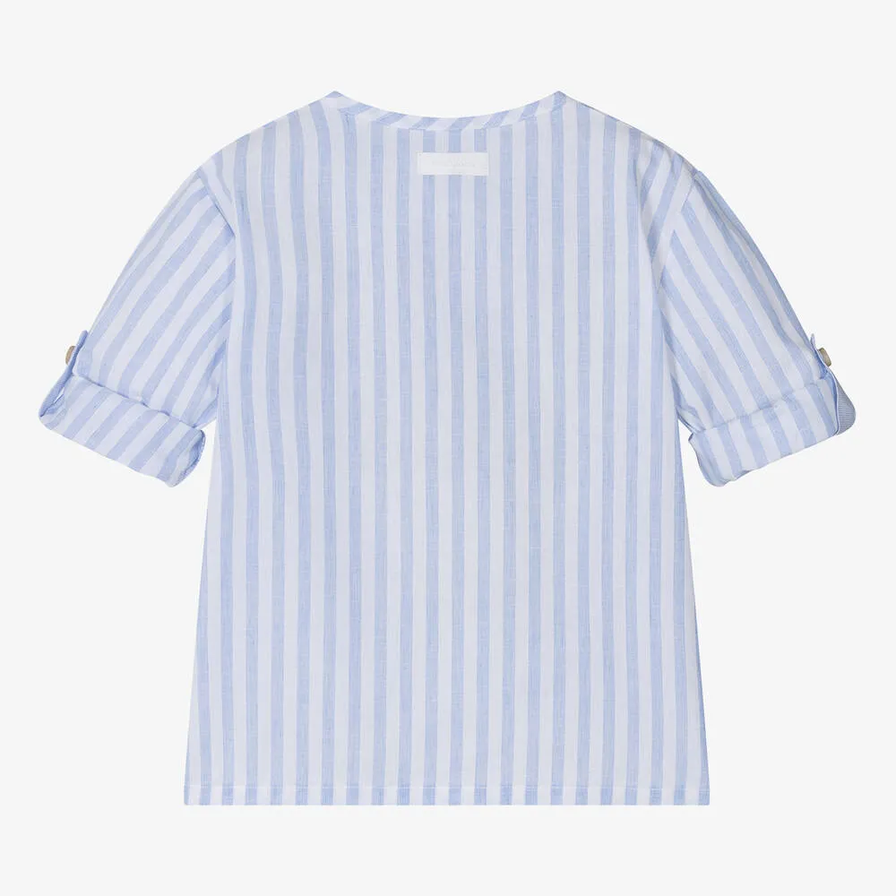 Boys Blue & White Striped Cotton Shirt