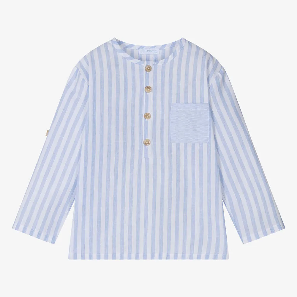 Boys Blue & White Striped Cotton Shirt