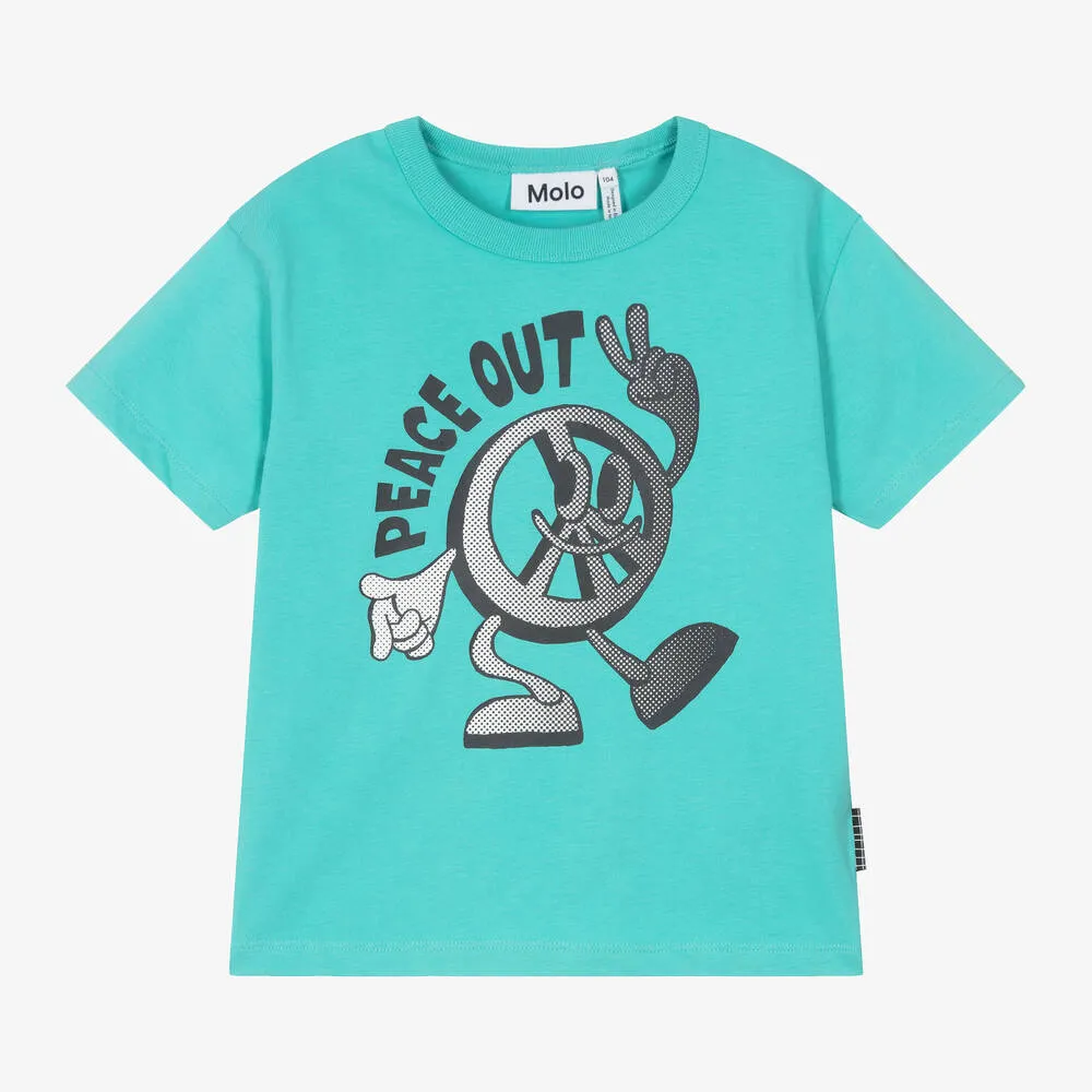 Boys Blue Cotton 'Peace Out' T-Shirt