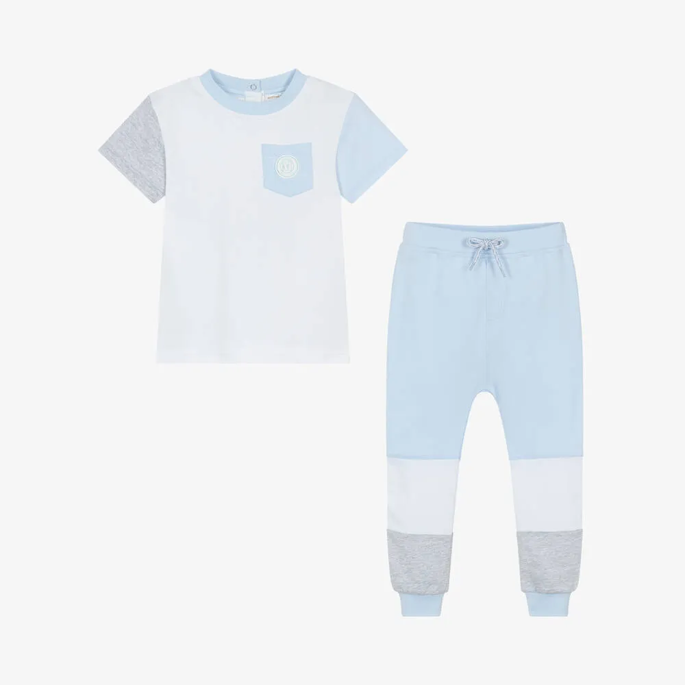 Boys Blue Cotton Colourblock Trouser Set