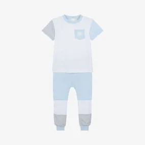 Boys Blue Cotton Colourblock Trouser Set