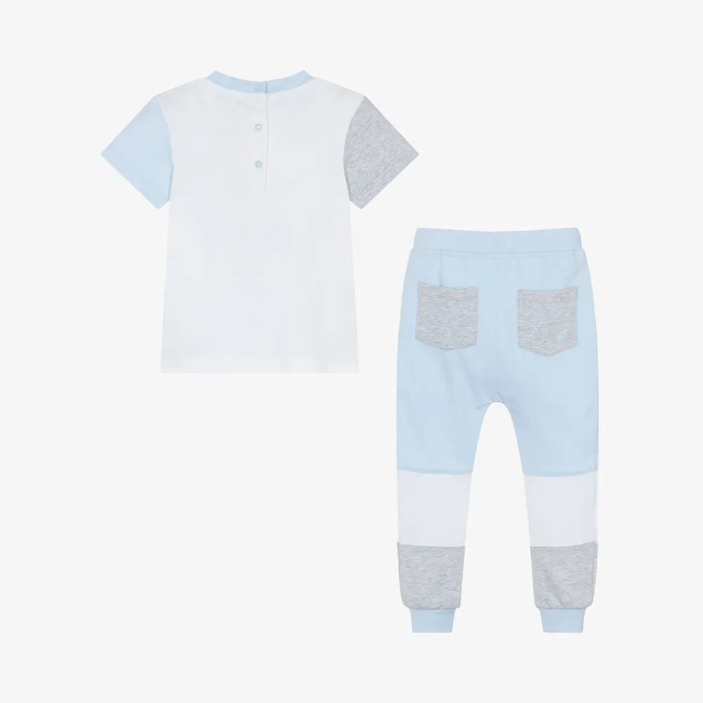 Boys Blue Cotton Colourblock Trouser Set