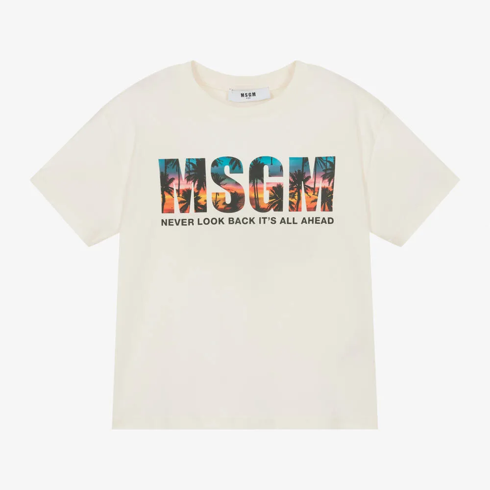 Boys Ivory Cotton Sunrise Graphic T-Shirt