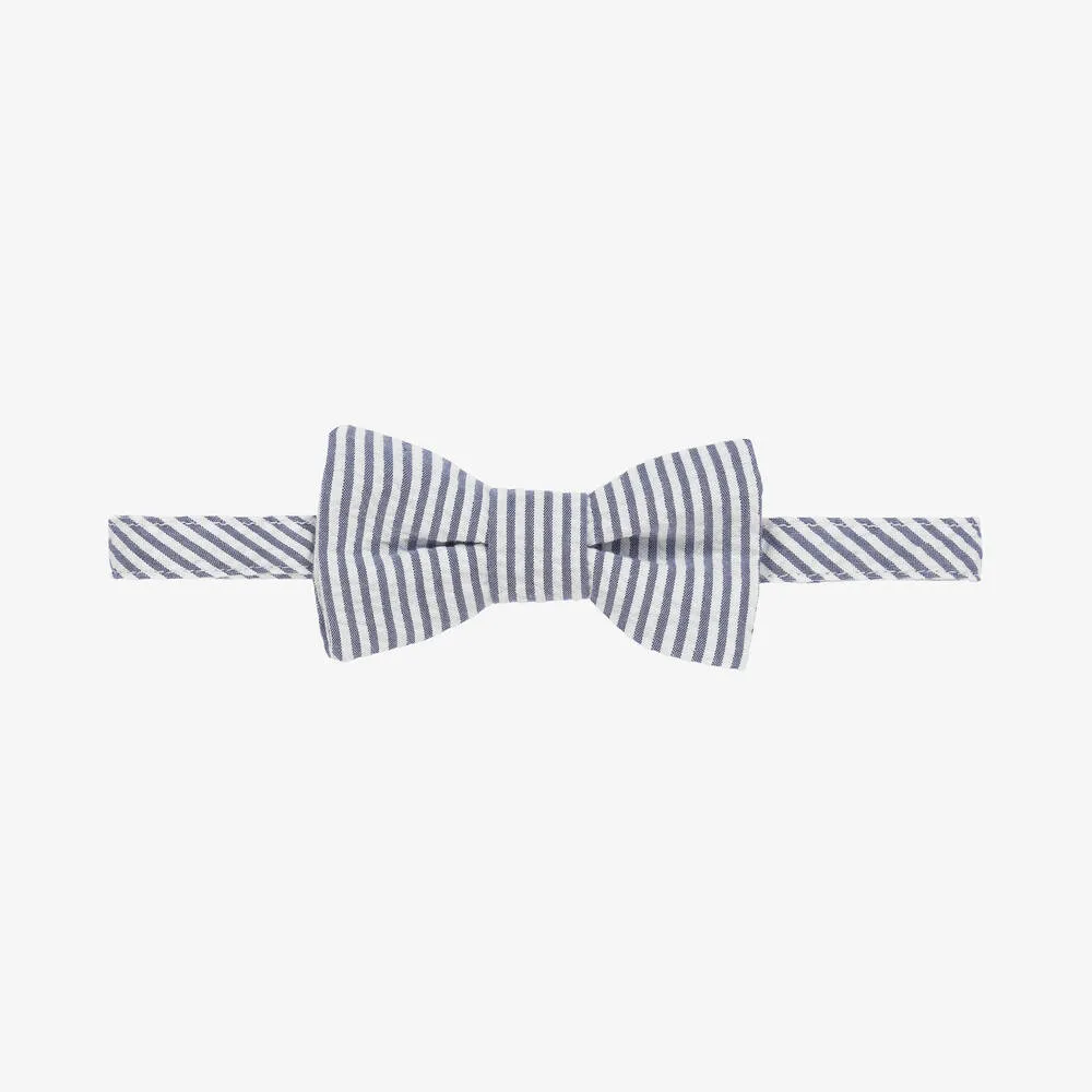 Boys Navy Blue Striped Cotton Bow Tie