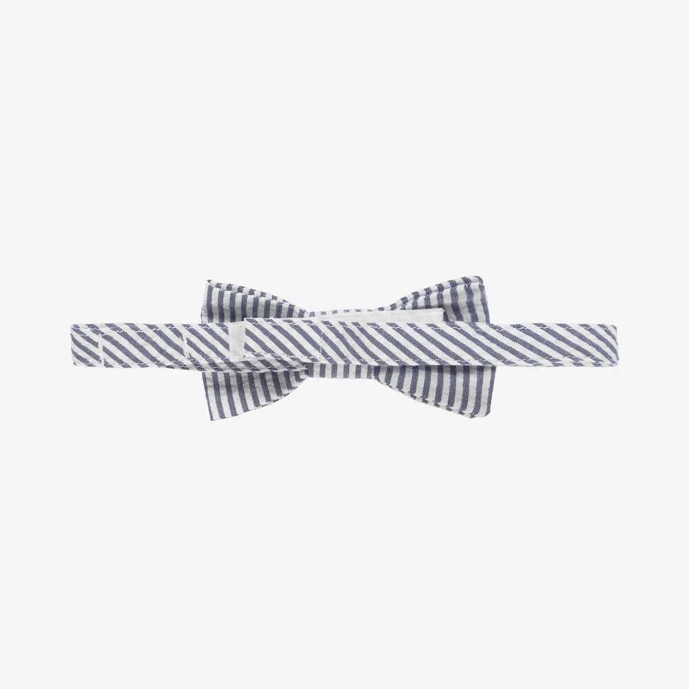 Boys Navy Blue Striped Cotton Bow Tie