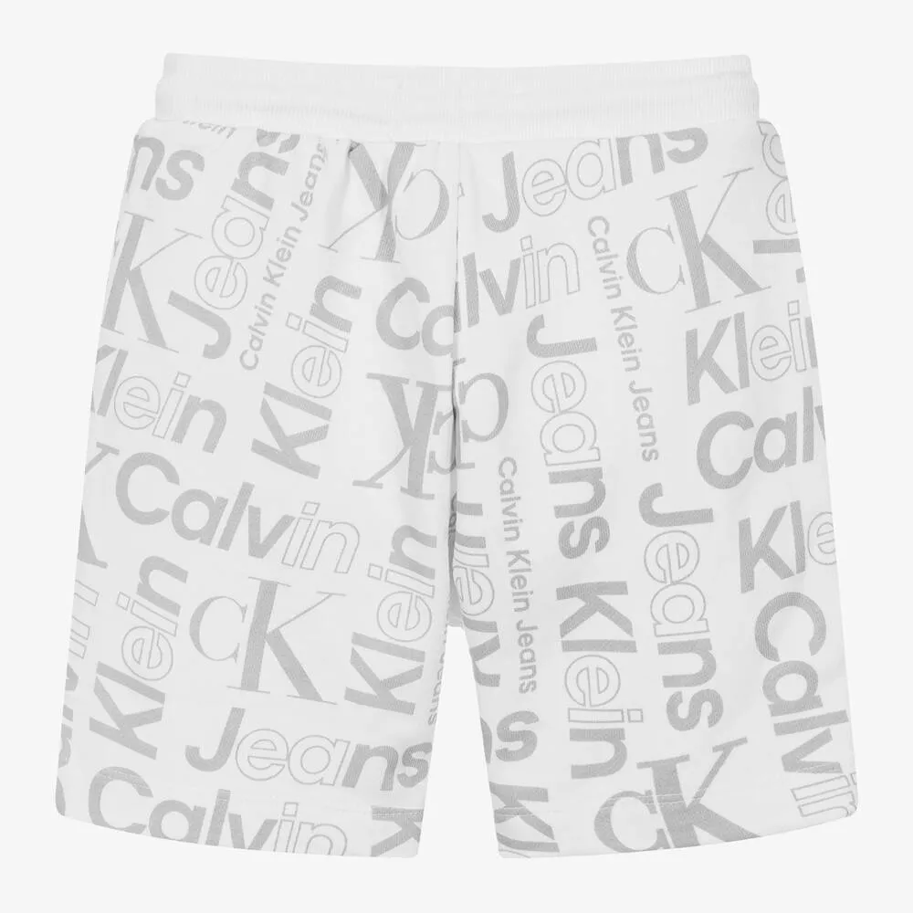 Boys White & Grey Cotton Shorts