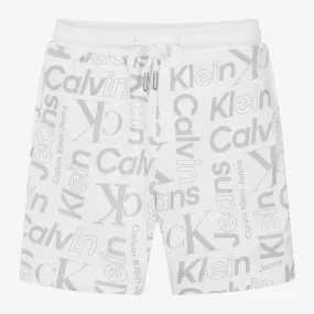 Boys White & Grey Cotton Shorts