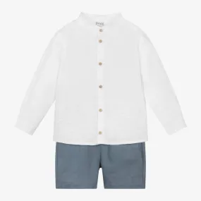 Boys White Cotton & Linen Shorts Set