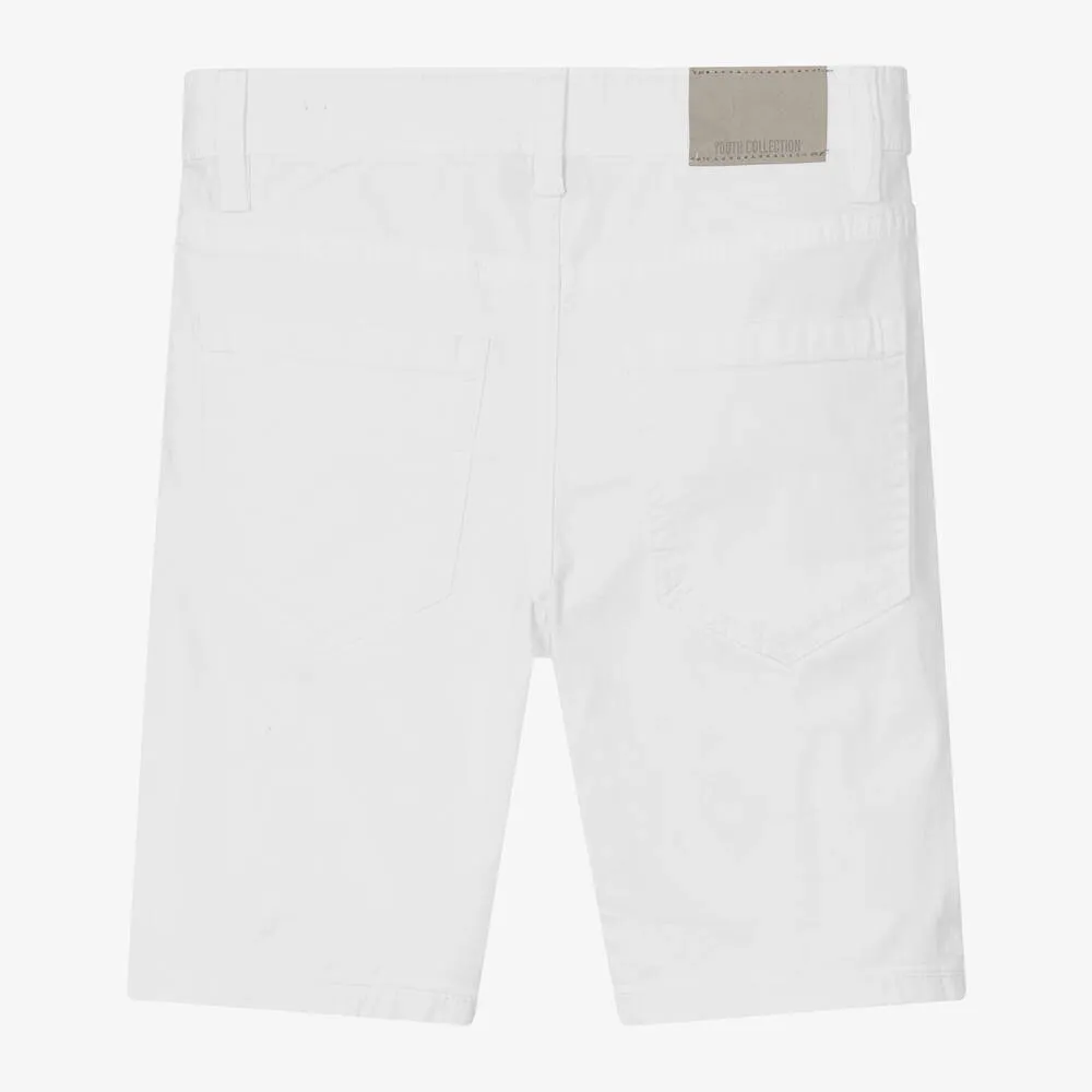 Boys White Cotton Shorts