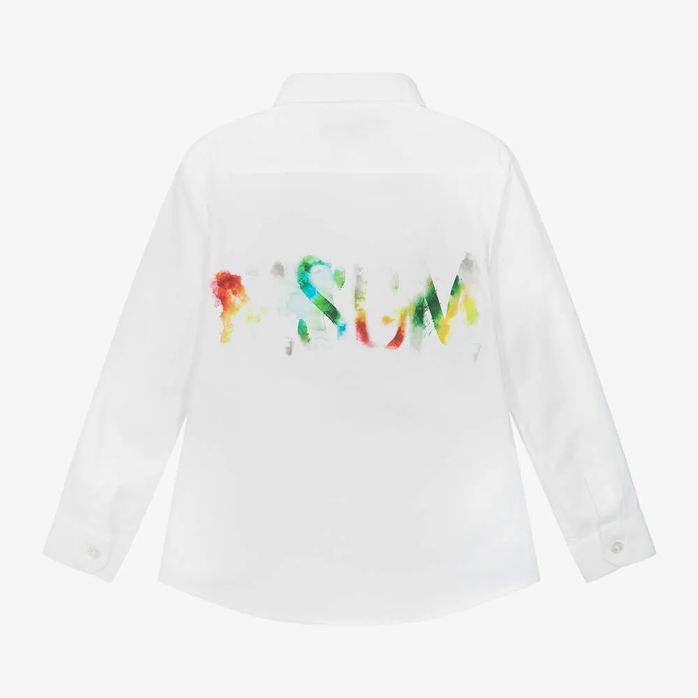 Boys White Cotton Watercolour Shirt