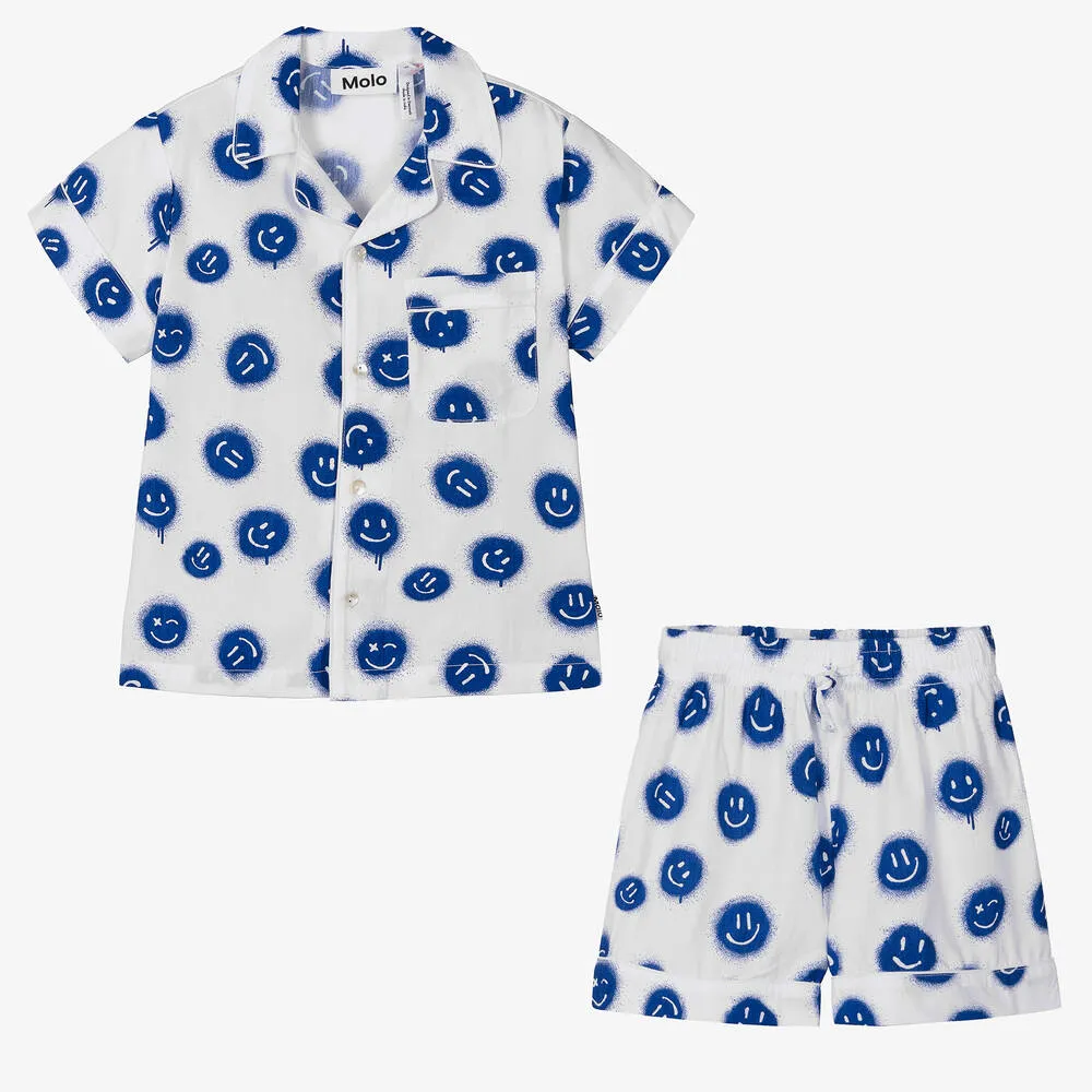 Boys White Happy Face Organic Cotton Pyjamas 