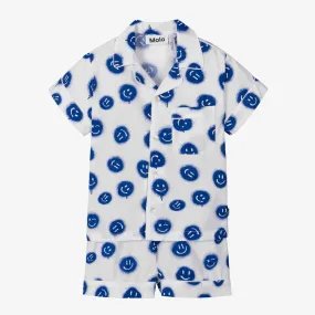 Boys White Happy Face Organic Cotton Pyjamas 