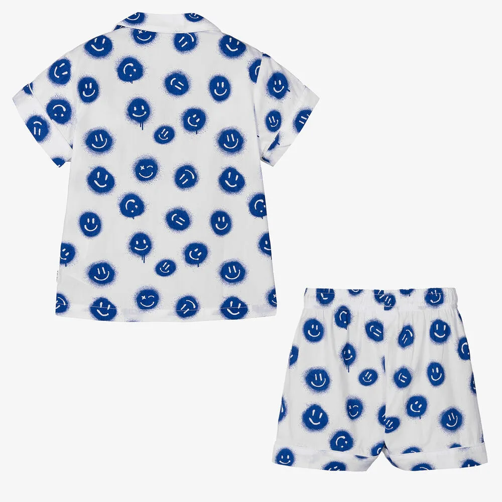 Boys White Happy Face Organic Cotton Pyjamas 