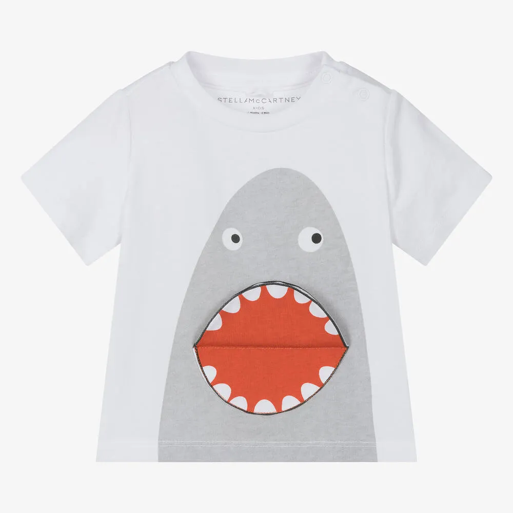 Boys White Organic Cotton Shark T-Shirt