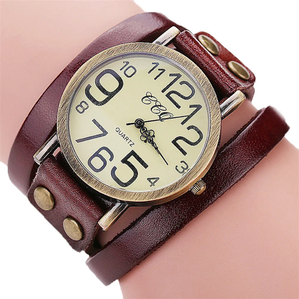 Bracelet Watch Women Vintage Design Relogio Feminino PU Leather Ladies Dress Bangle Quartz Clock