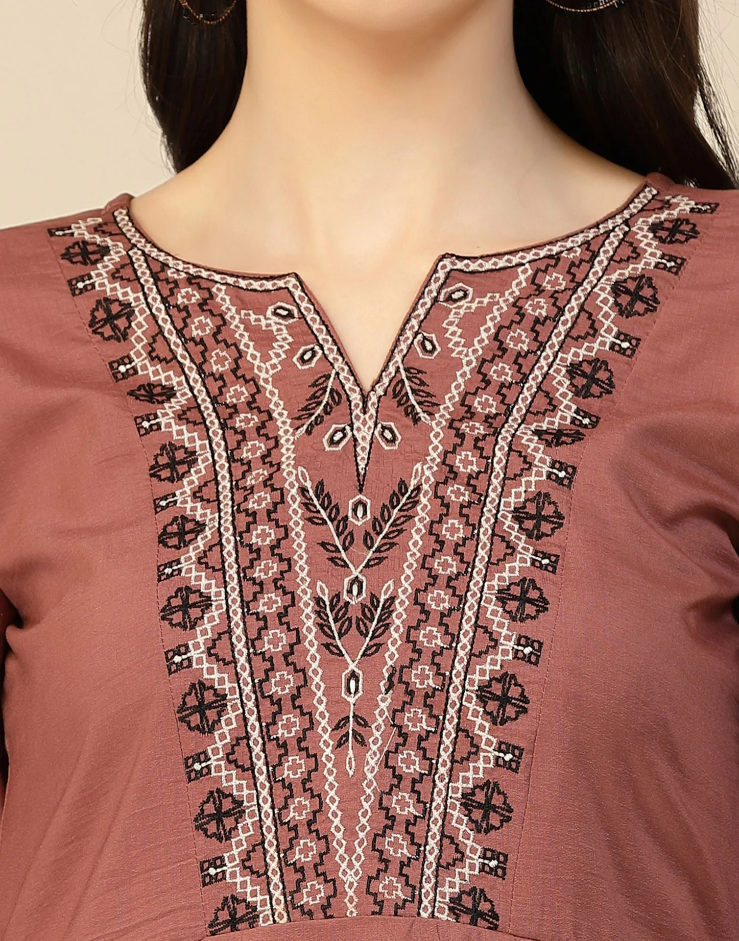 Brown Rayon Embroidery Tunic Short Kurta