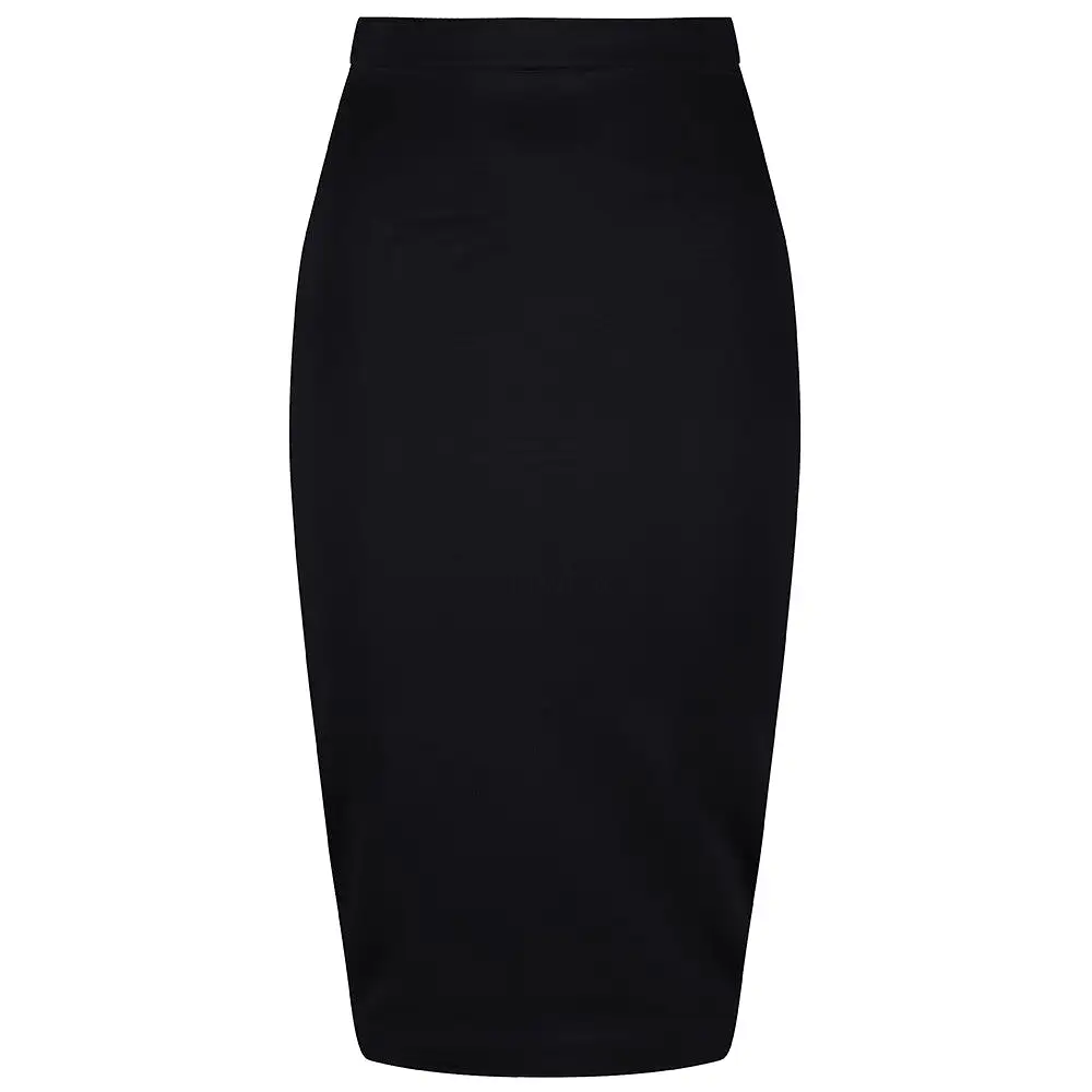 Classic Black Stretch Pencil Bodycon Midi Office Work Skirt