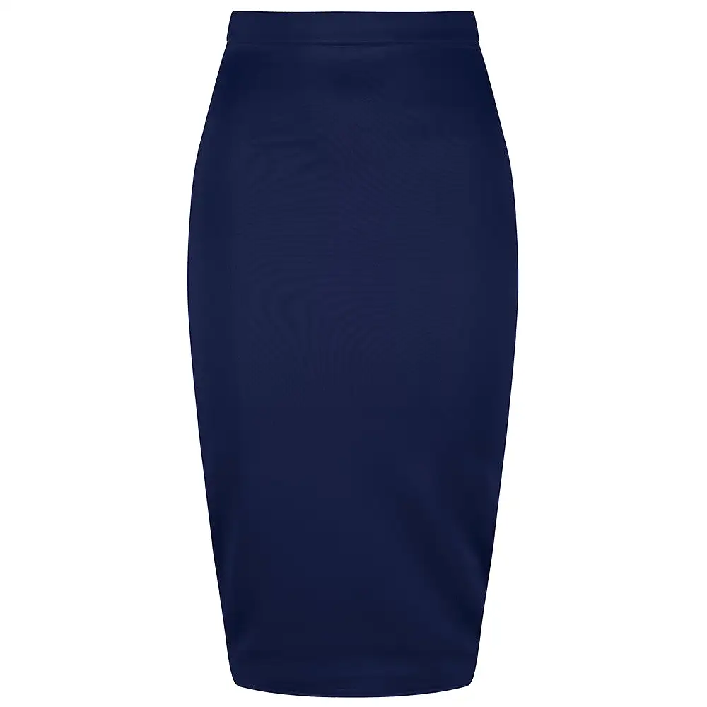 Classic Navy Stretch Pencil Bodycon Midi Office Work Skirt