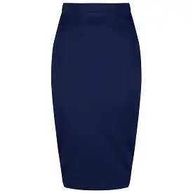 Classic Navy Stretch Pencil Bodycon Midi Office Work Skirt