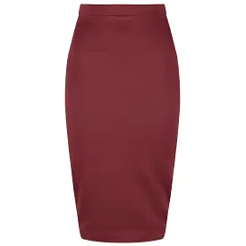 Classic Stretch Burgundy Wine Pencil Bodycon Midi Work Office Skirt