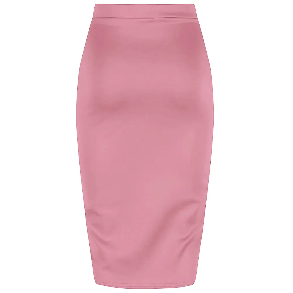 Classic Stretch Dusky Pink Purple Pencil Bodycon Midi Office Work Skirt