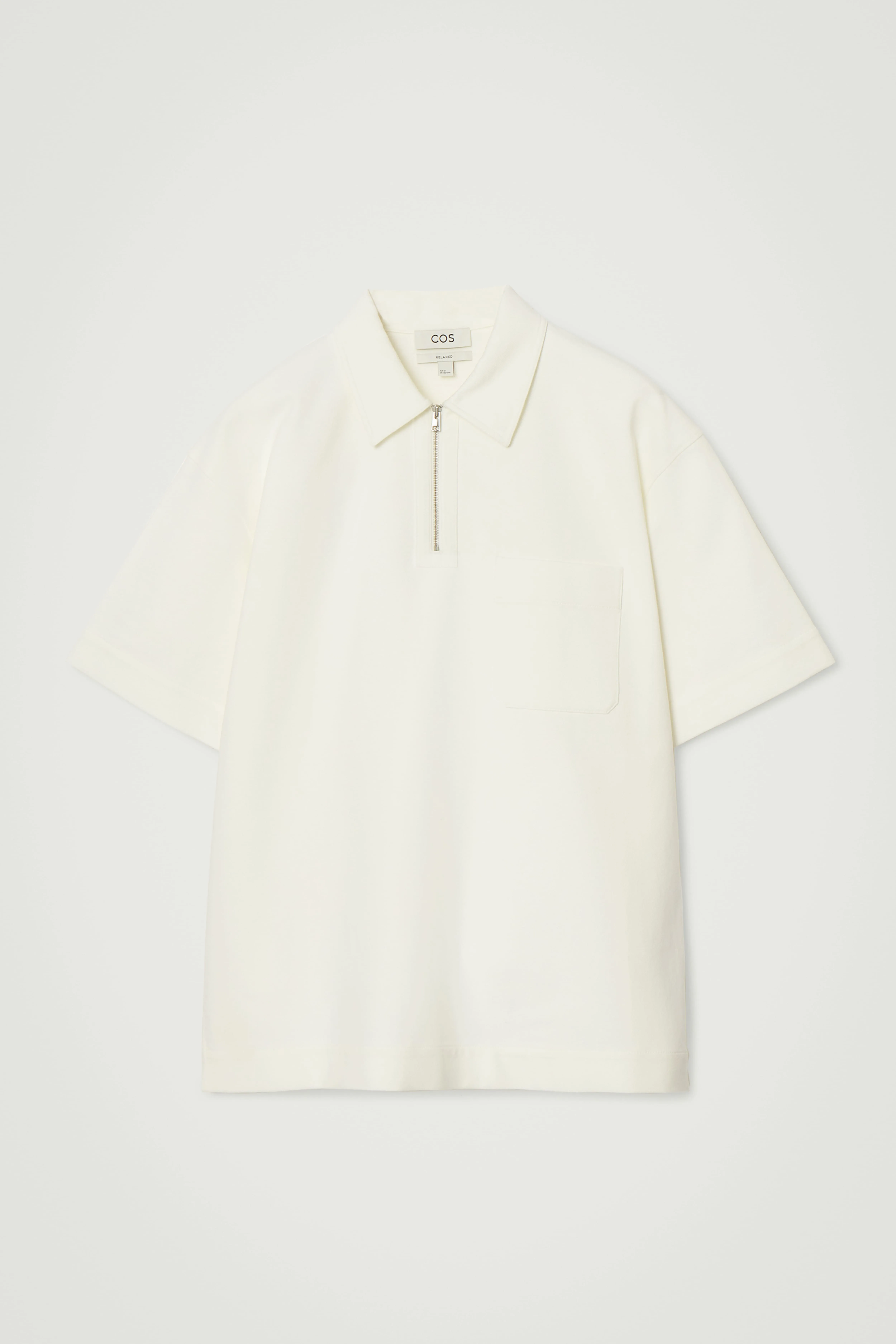 COTTON-TWILL HALF-ZIP POLO SHIRT - Short sleeve - Regular length - OFF-WHITE - Men | H&M GB