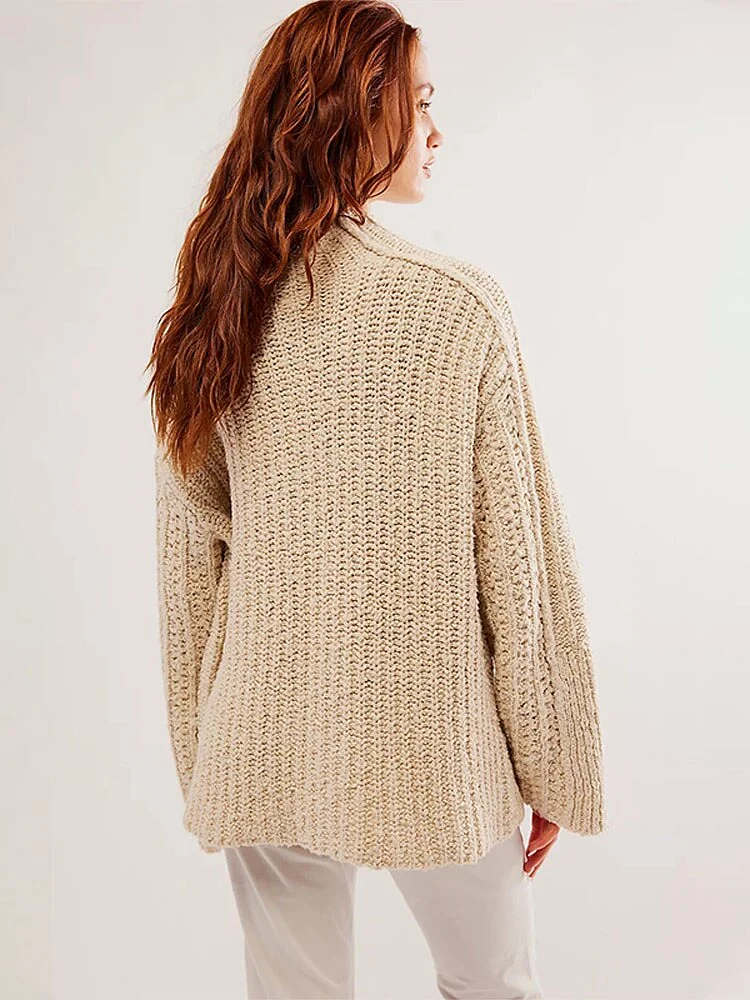 Crochet Knitted Half High Collar Sweaters Wide Full Sleeve Oversized Pullover Knitwear Women Autumn Fashion Casual Loose Clothes