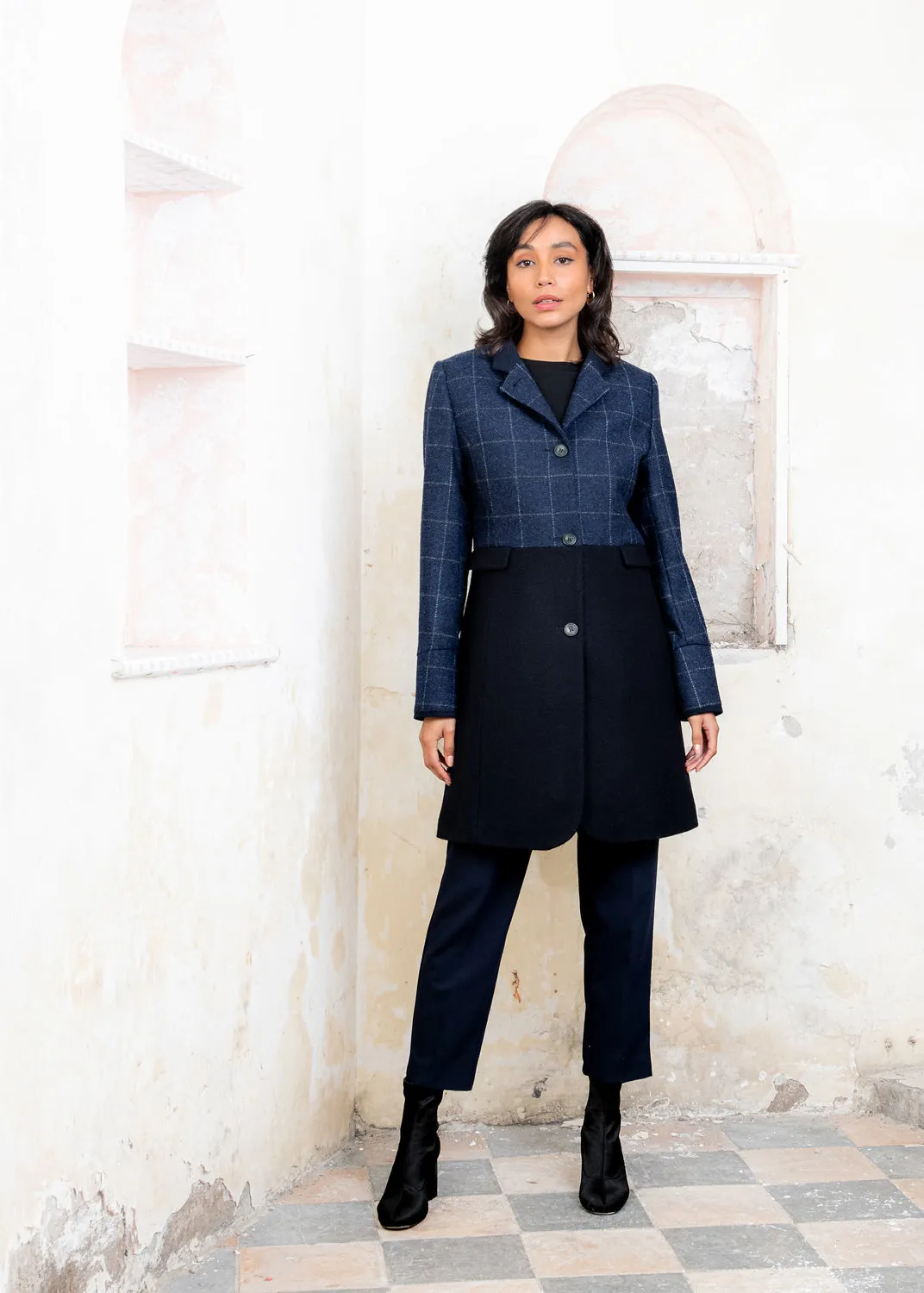 Eileen Tweed Coat - Navy Check & Melton