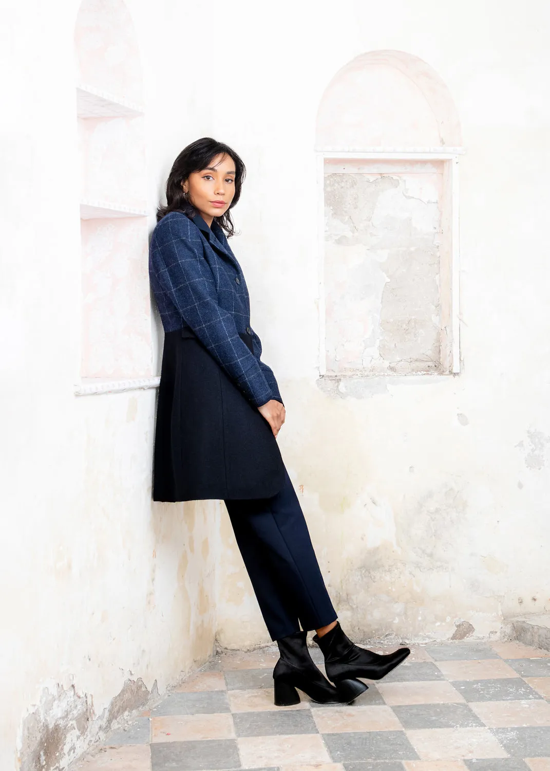 Eileen Tweed Coat - Navy Check & Melton