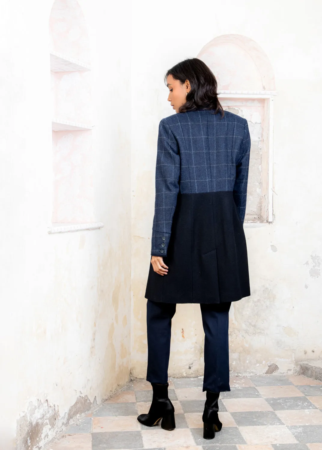 Eileen Tweed Coat - Navy Check & Melton