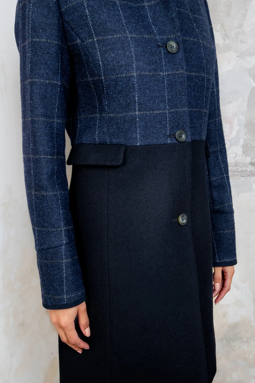 Eileen Tweed Coat - Navy Check & Melton