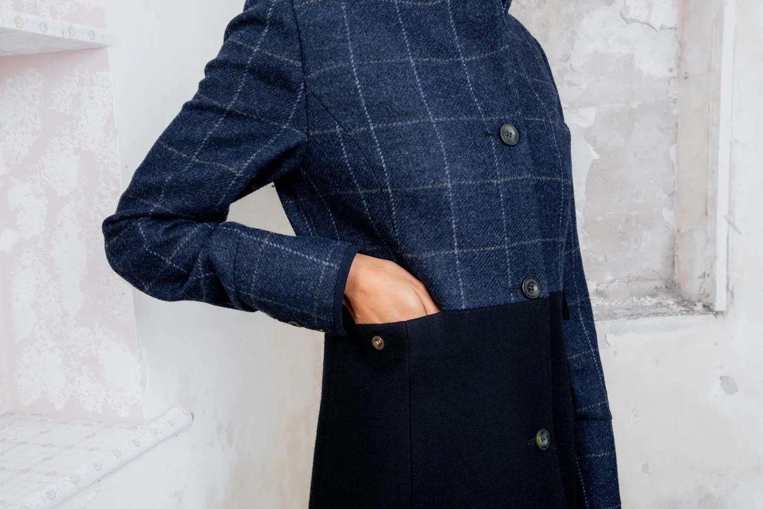 Eileen Tweed Coat - Navy Check & Melton