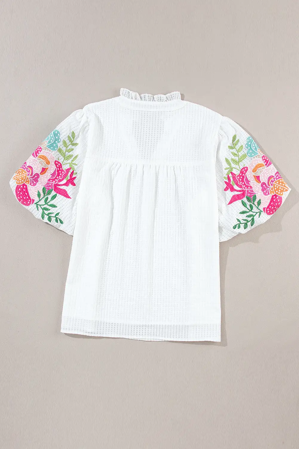 Embroidered Notched Half Sleeve Blouse