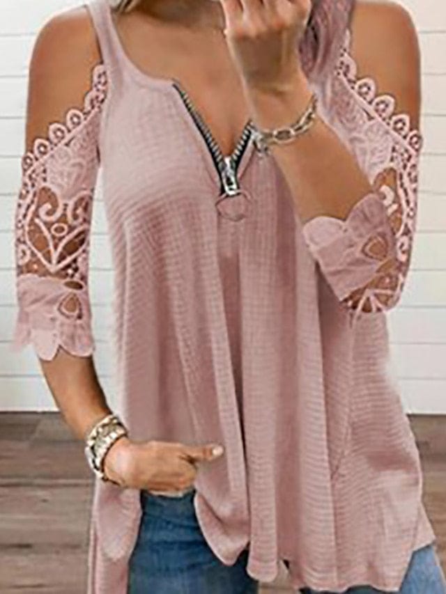 Eye-Catching Heart Pattern Women's Eyelet Top