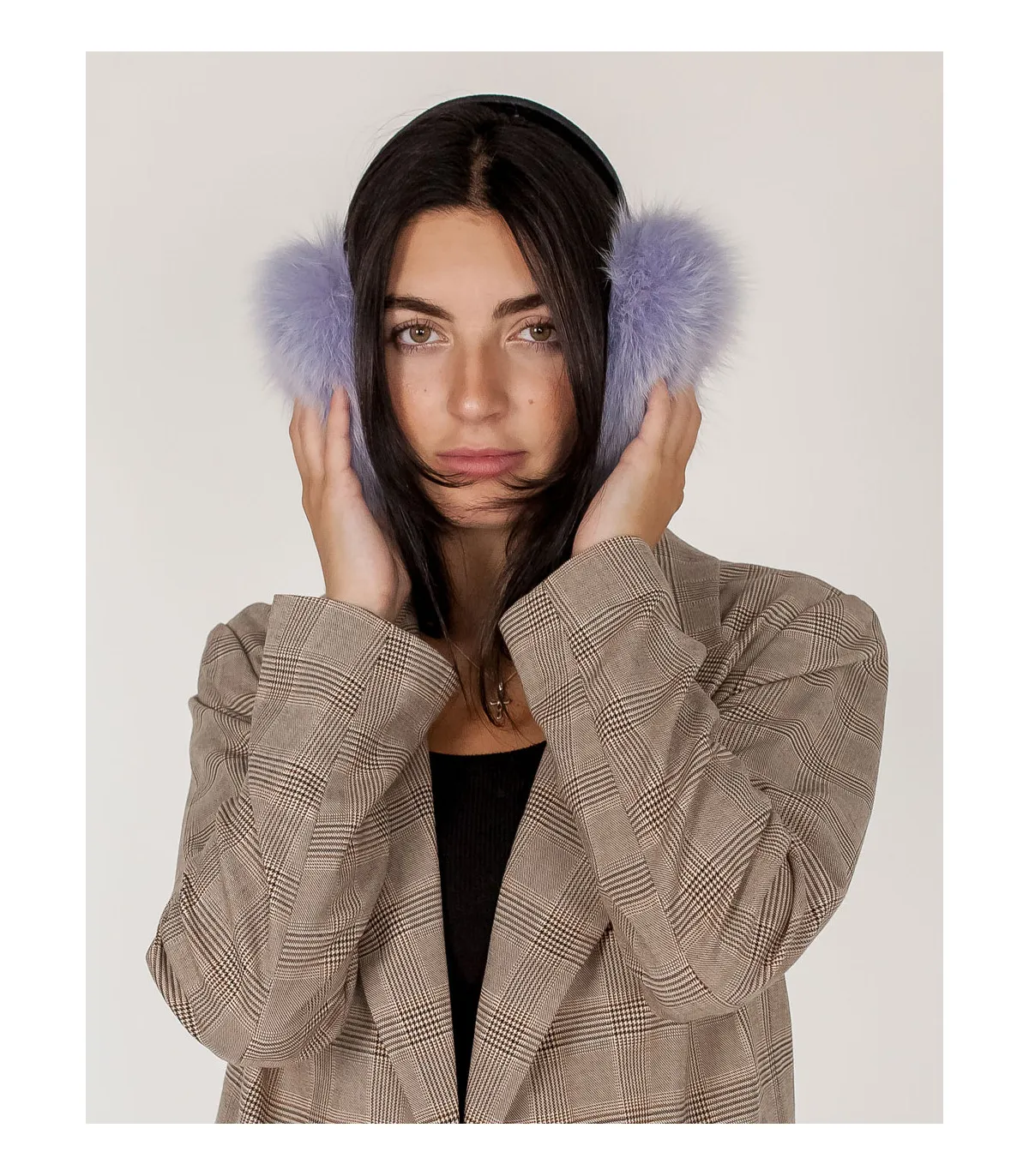 Fox Fur Earmuffs in Lavender at FurHatWorld.com