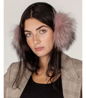 Fox Fur Earmuffs in Pink Indigo at FurHatWorld.com